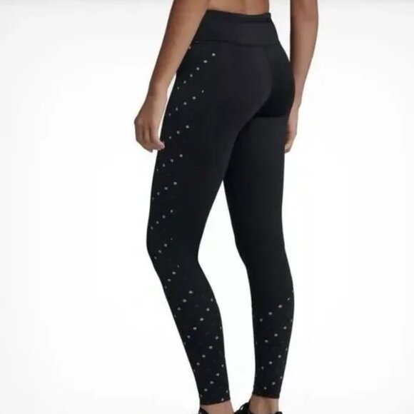 Nike Dri Fit Racer Flash Running Leggings Black Polka Dot Pockets Women Size L - Picture 3 of 7